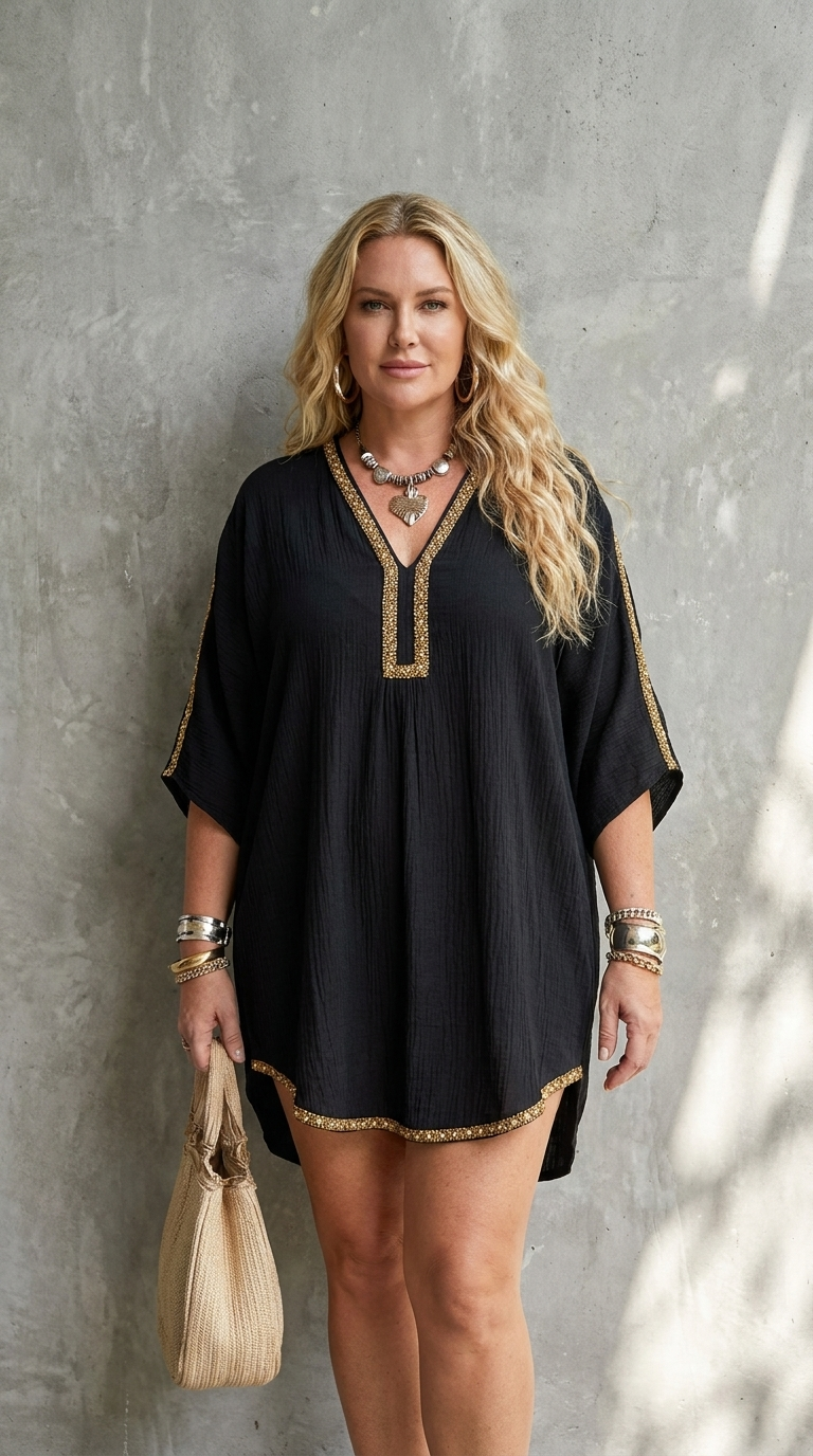 Mirella | Black Kaftan Mini Dress