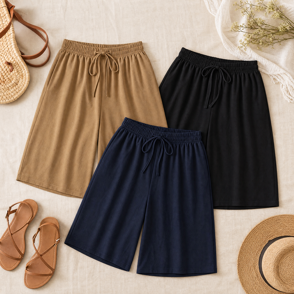 Lumera – Wide-Leg Drawstring Shorts with Smocked Waist