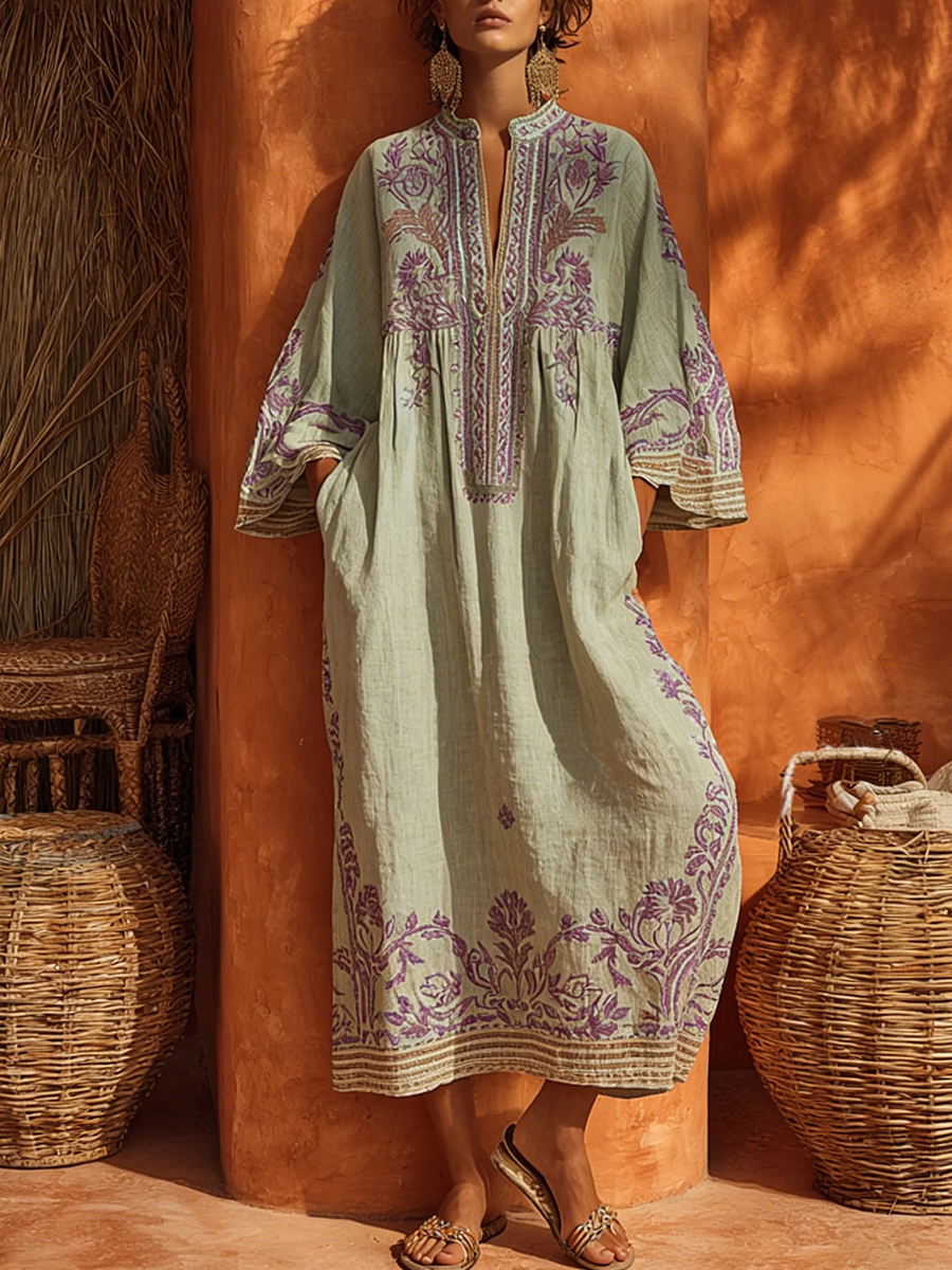 Embroidered Mediterranean Bohemian Dress