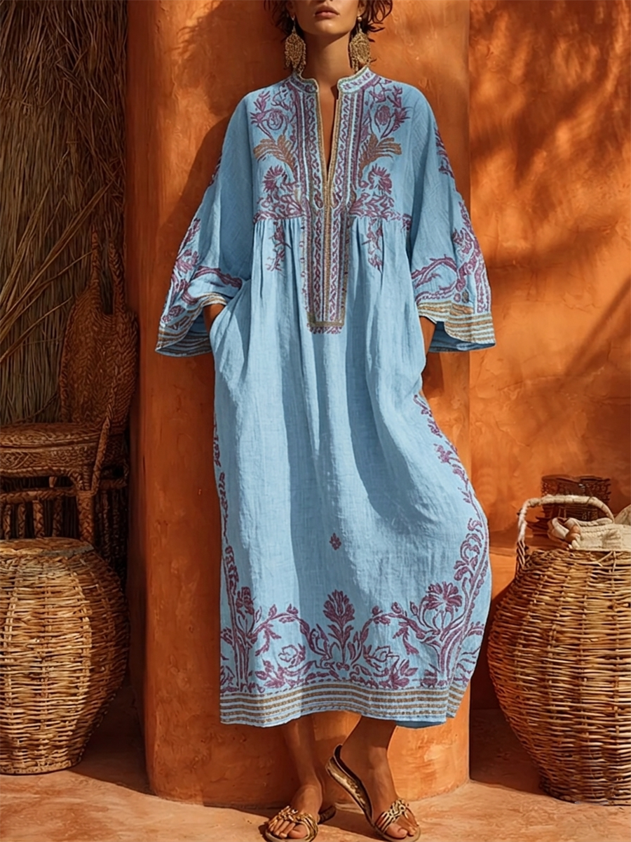 Embroidered Mediterranean Bohemian Dress