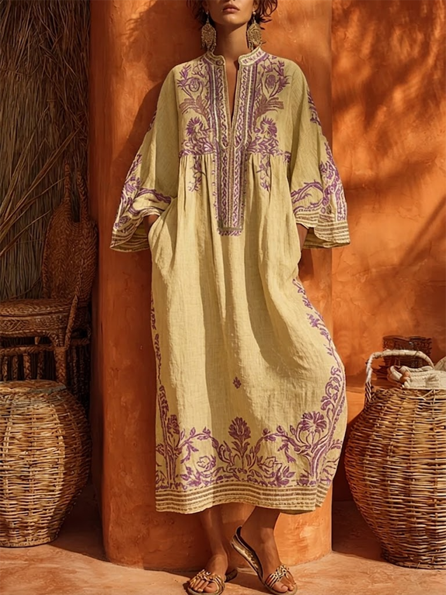 Embroidered Mediterranean Bohemian Dress