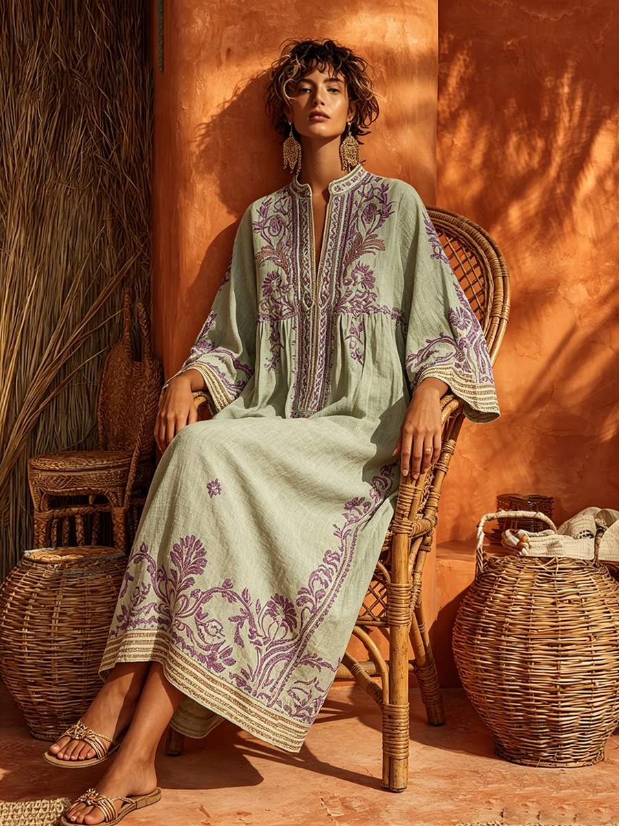 Embroidered Mediterranean Bohemian Dress