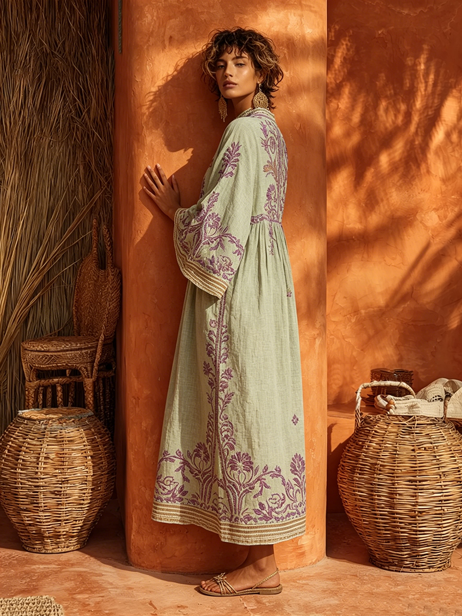Embroidered Mediterranean Bohemian Dress
