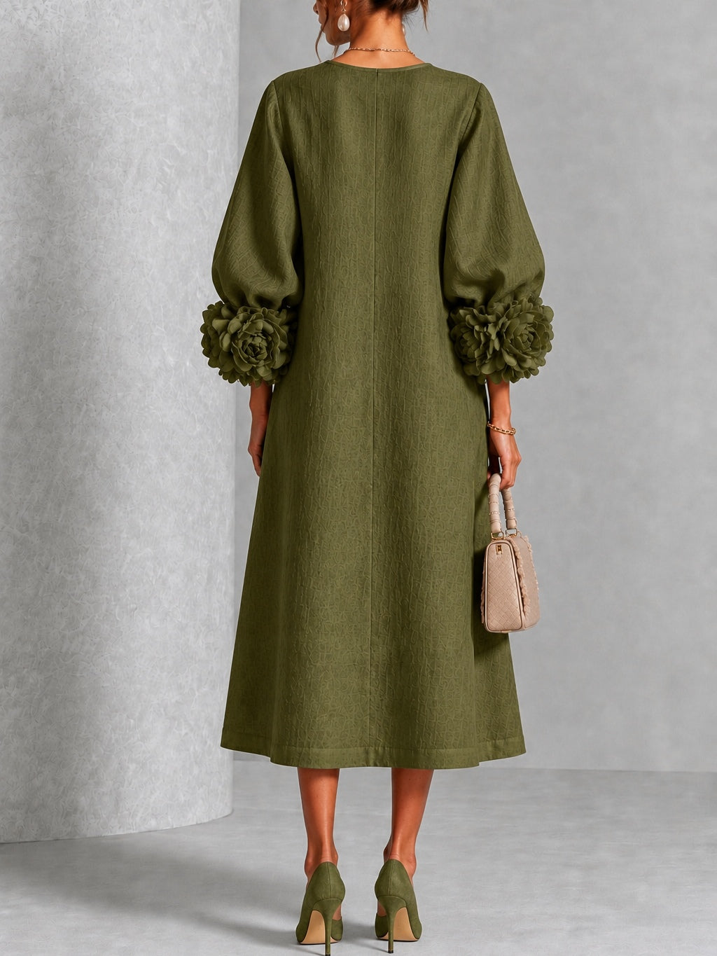 Liliana | Elegant Green Floral Midi Dress